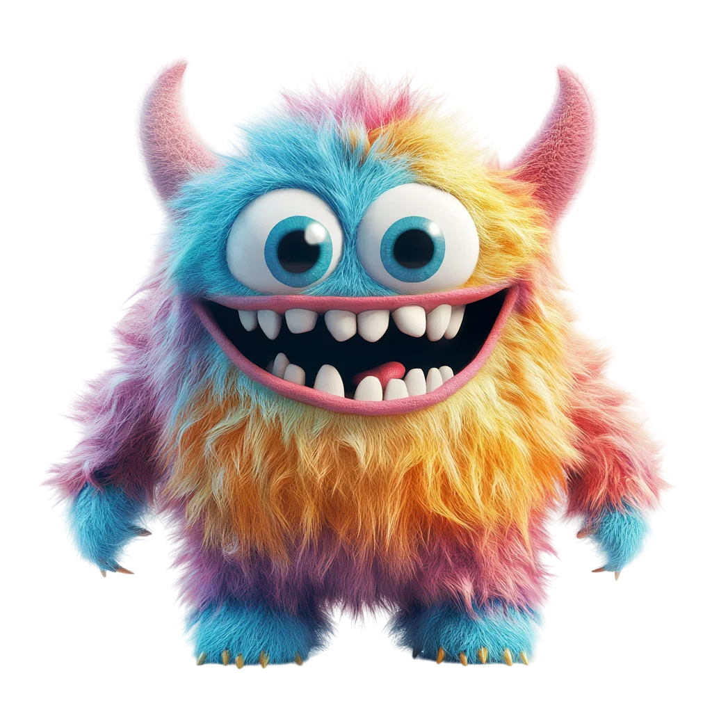 Colorful Grinning Furry Monster Character Free PNG