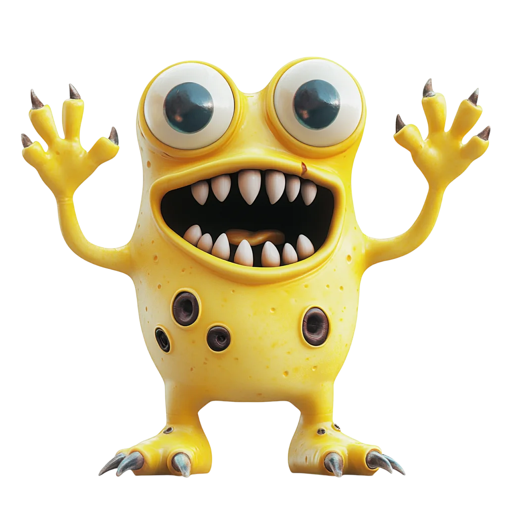 Goofy Yellow Monster with Big Eyes and Toothy Grin | Free PNG