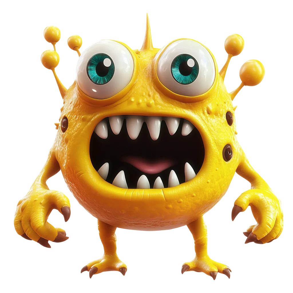 Yellow Cartoon Monster with Teal Eyes | Free PNG