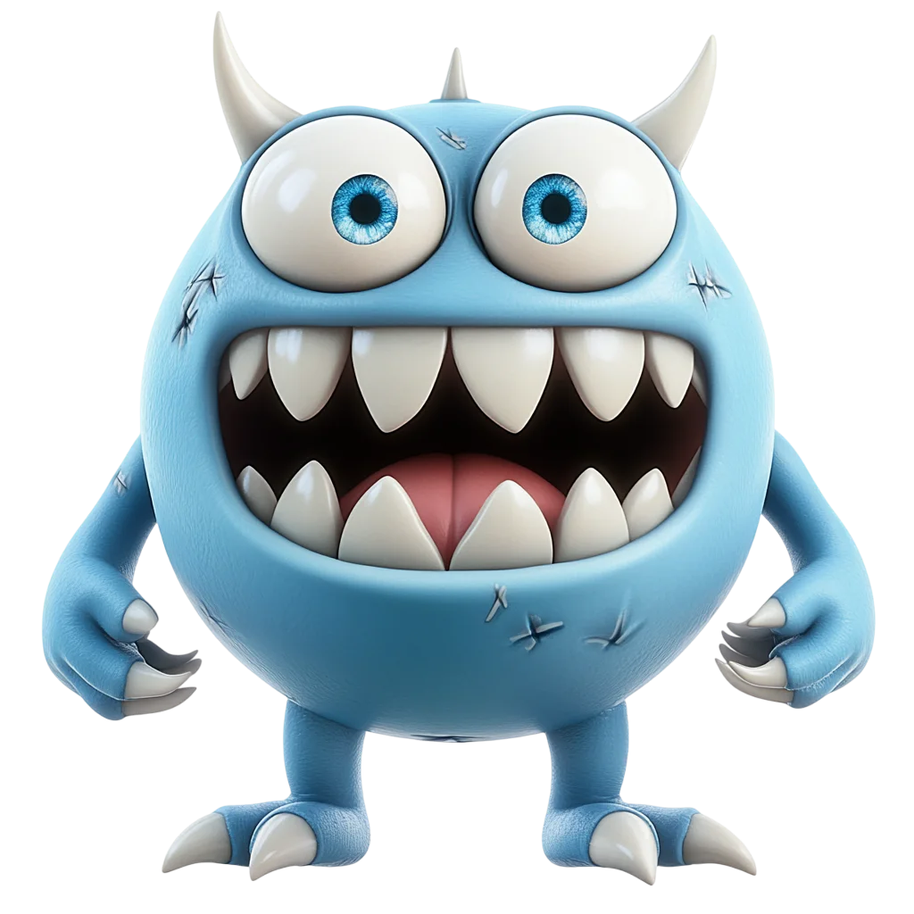 Blue Horned Cartoon Monster Character Free PNG