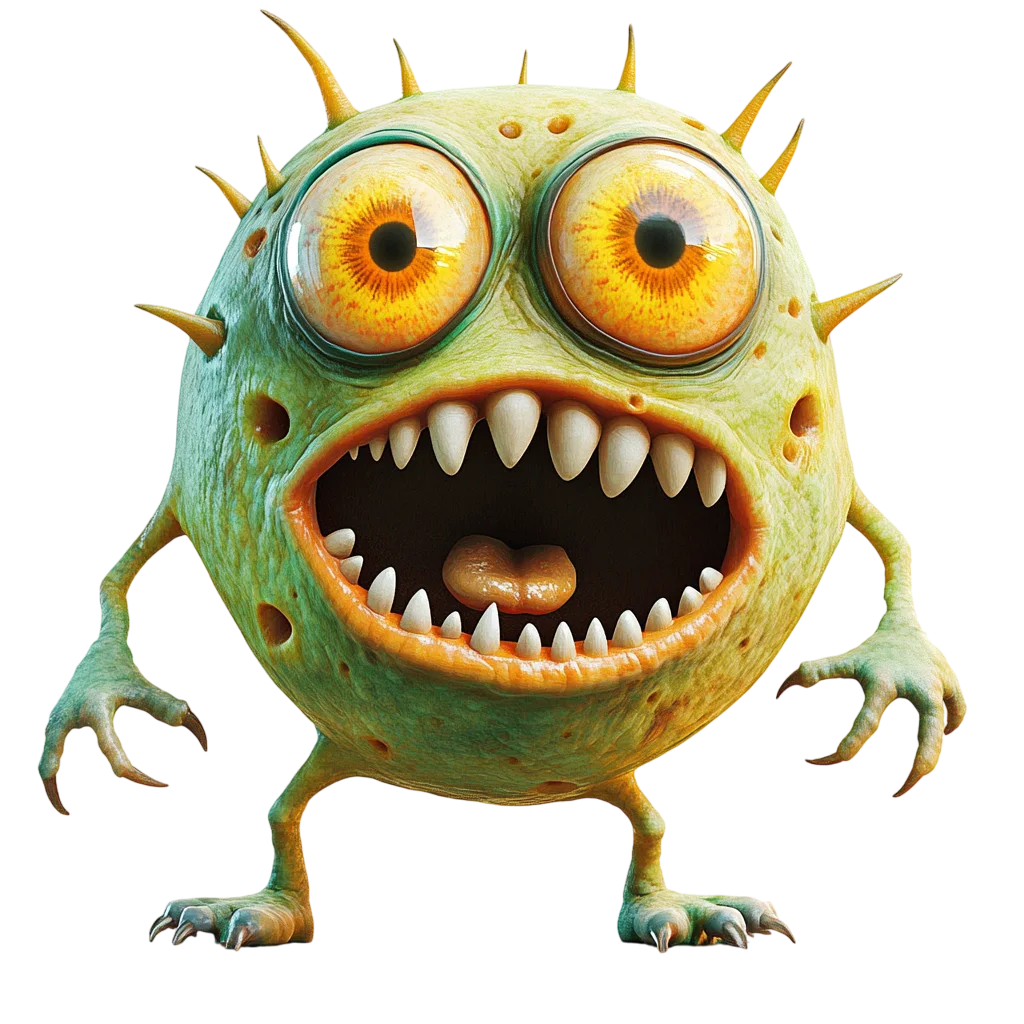 Spiky Green Monster with Huge Orange Eyes Free PNG