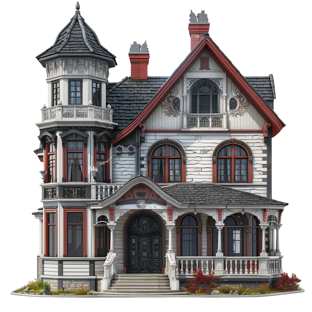 Ornate Victorian Gothic Mansion with Turret | Free PNG