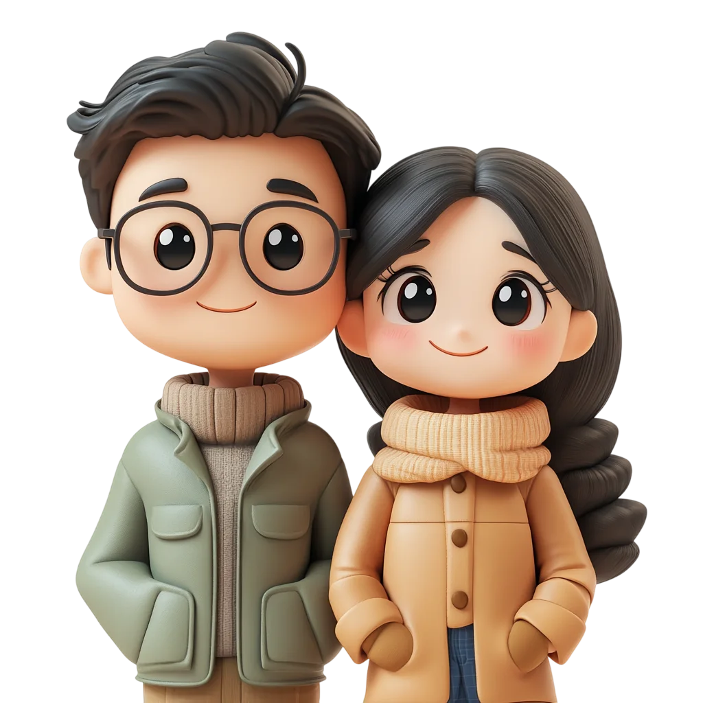 Cute 3D Couple in Cozy Winter Clothing | Free PNG