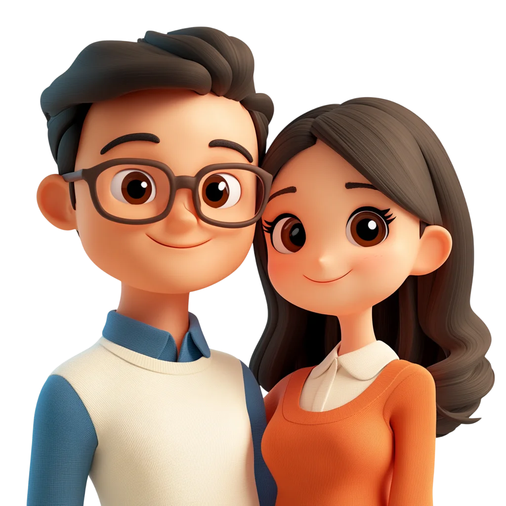 Smiling 3D Cartoon Couple Portrait Free PNG
