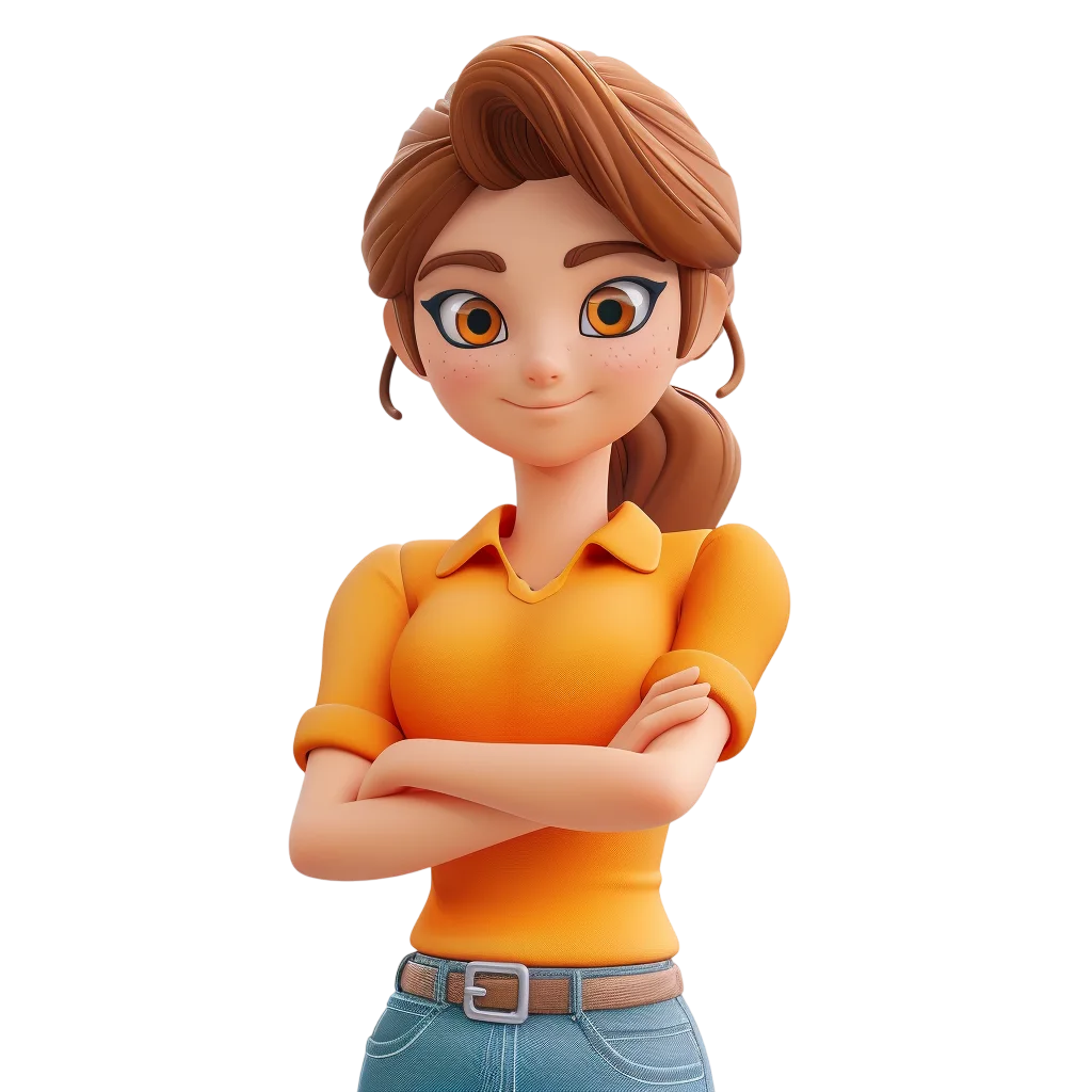 Free PNG of a 3D Cartoon Woman with Crossed Arms