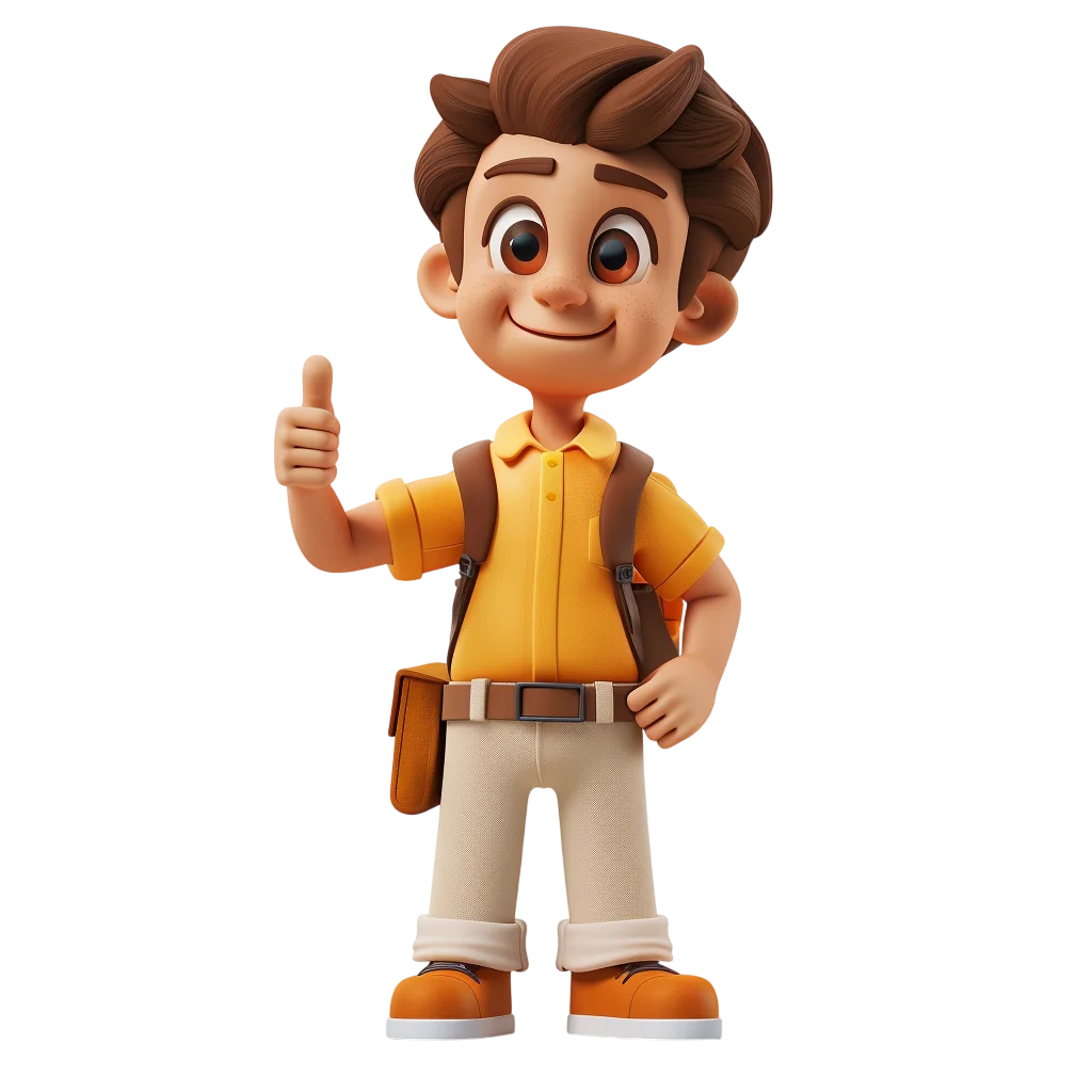 Smiling Cartoon Schoolboy Giving a Thumbs-Up Free PNG