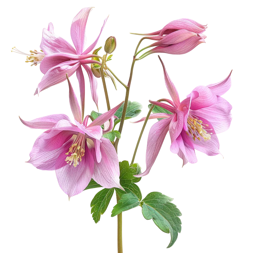 Pink Columbine Flowers Botanical Illustration Free PNG