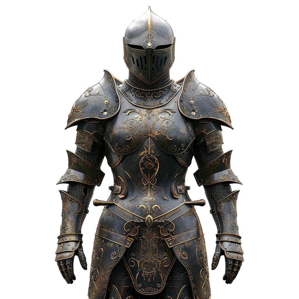Ornate Medieval Knight Armor with Gold Filigree - Free PNG