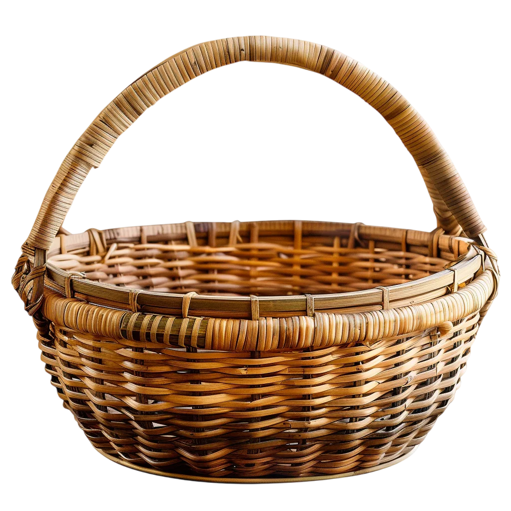 Free PNG of an Empty Woven Wicker Basket with Handle