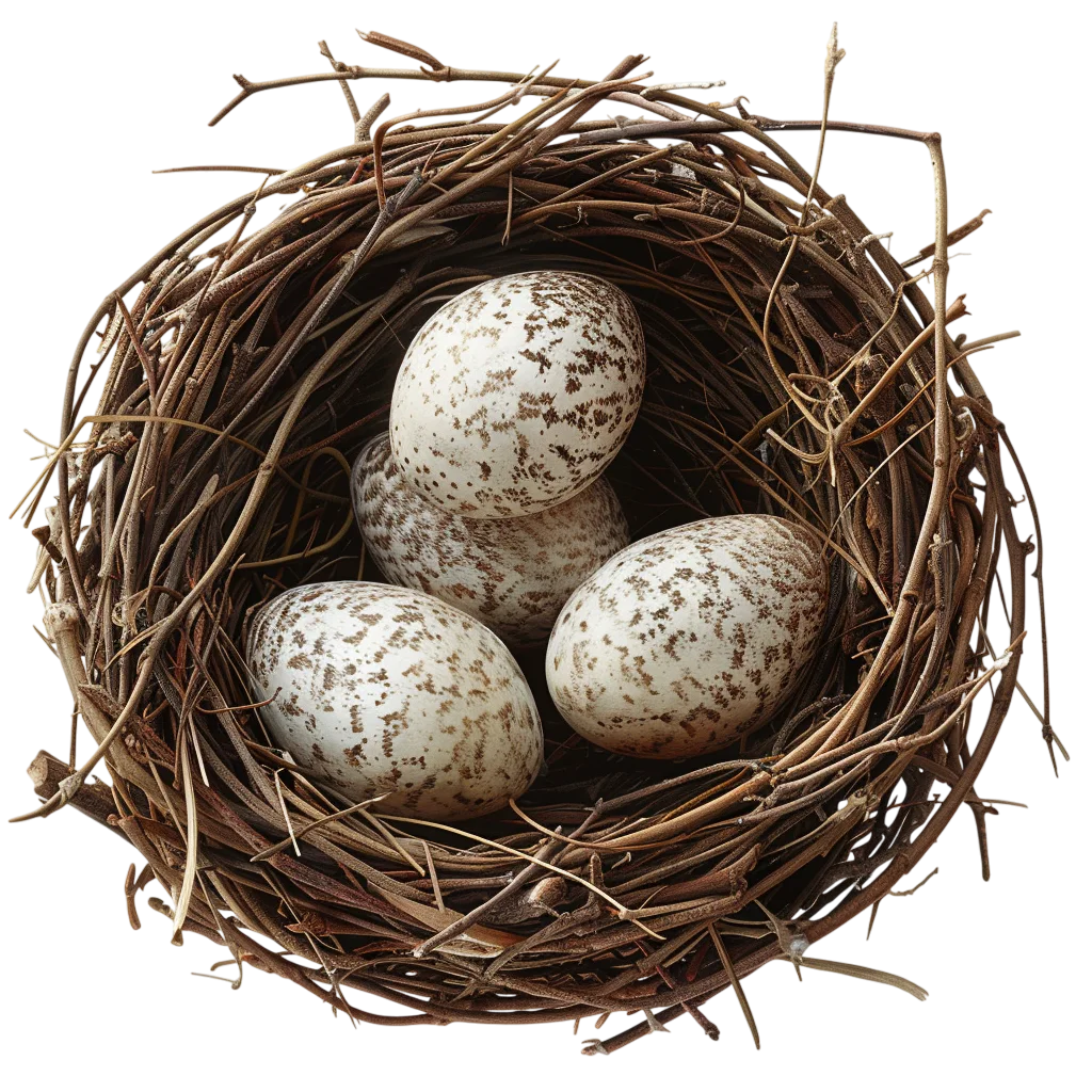 Woven Bird Nest with Four Speckled Eggs Free PNG