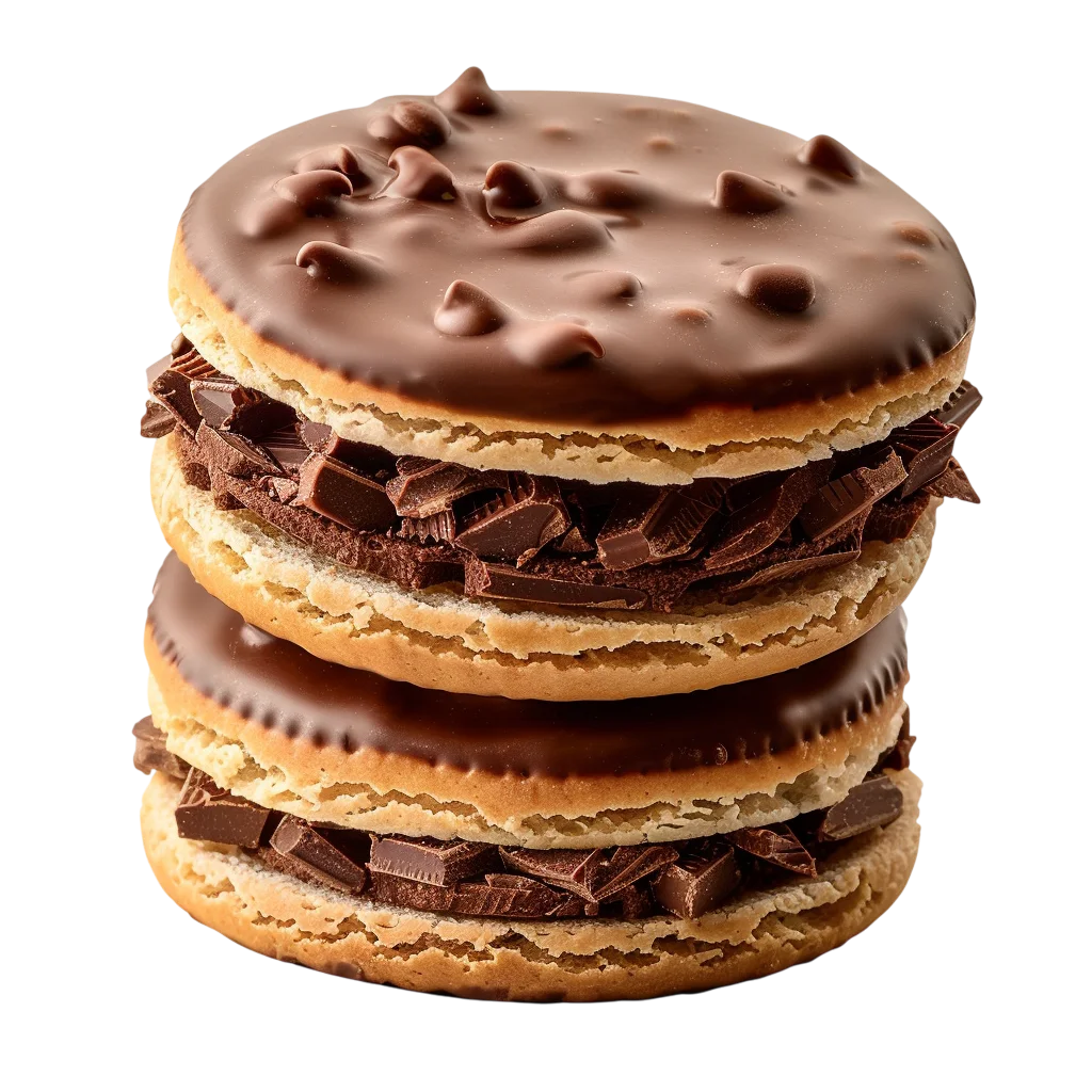 Stack of Chocolate-Covered Sandwich Cookies with Chocolate Pieces | Free PNG