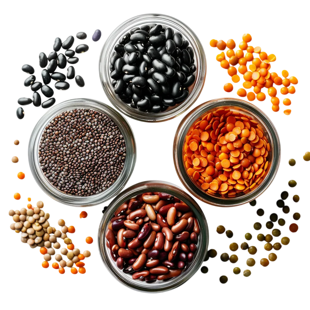 Assorted Beans and Lentils in Glass Bowls Free PNG