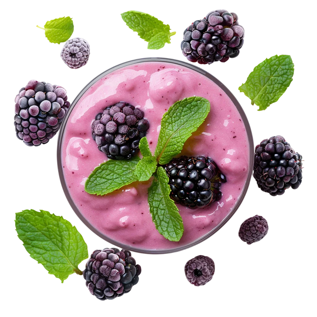 Pink Blackberry Smoothie Bowl with Mint Free PNG