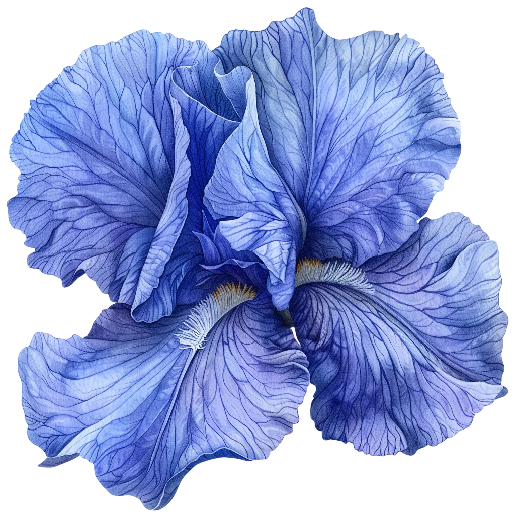 Blue Iris Flowers Botanical Illustration Free PNG
