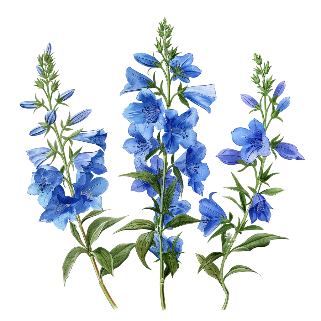 Blue Campanula Flowers Botanical Illustration Free PNG