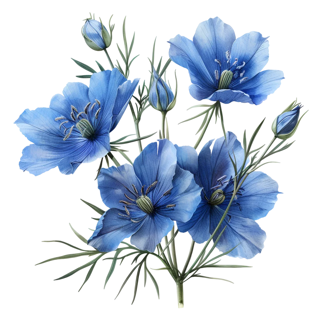 Blue Watercolor Flowers and Buds Free PNG