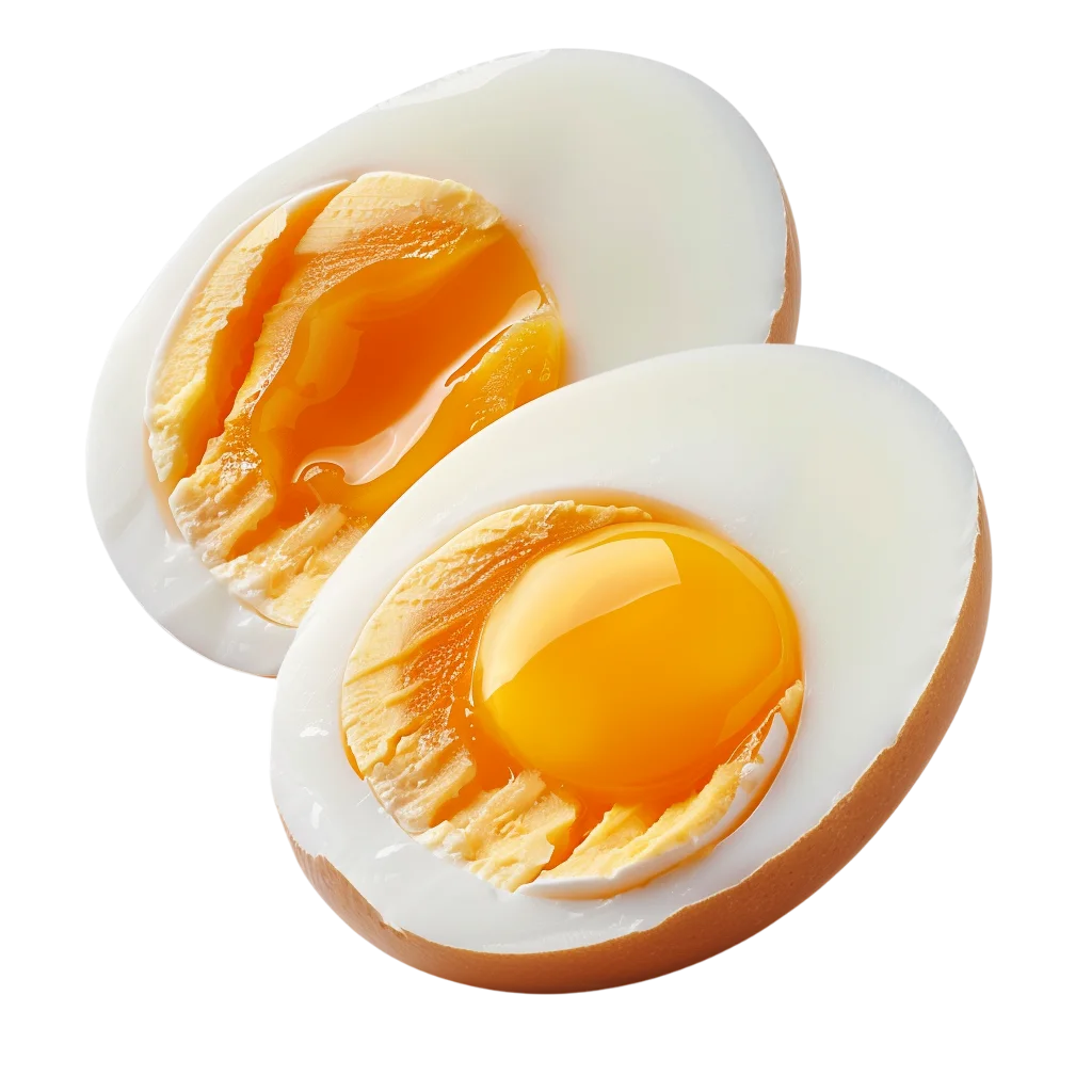 Two Soft-Boiled Egg Halves with Golden Yolks Free PNG