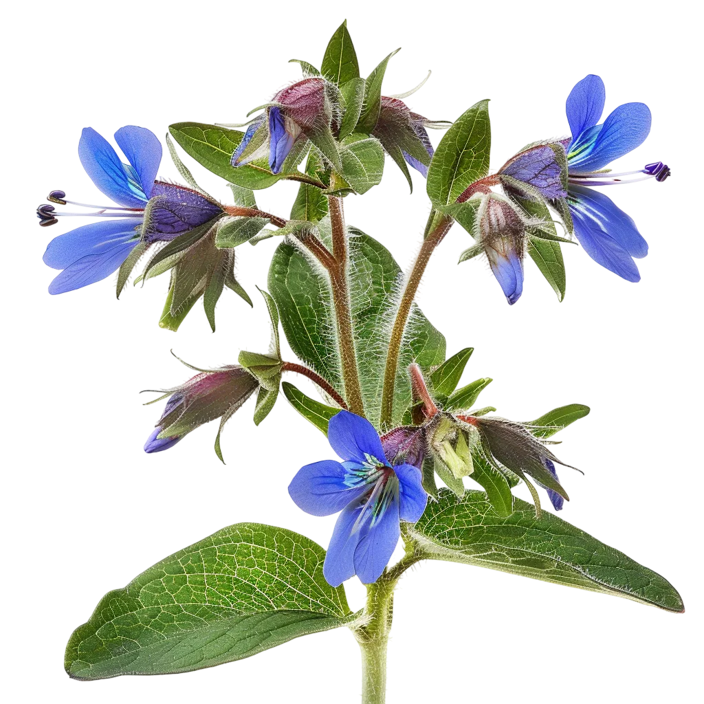 Blue Blossoms and Fuzzy Green Leaves Free PNG