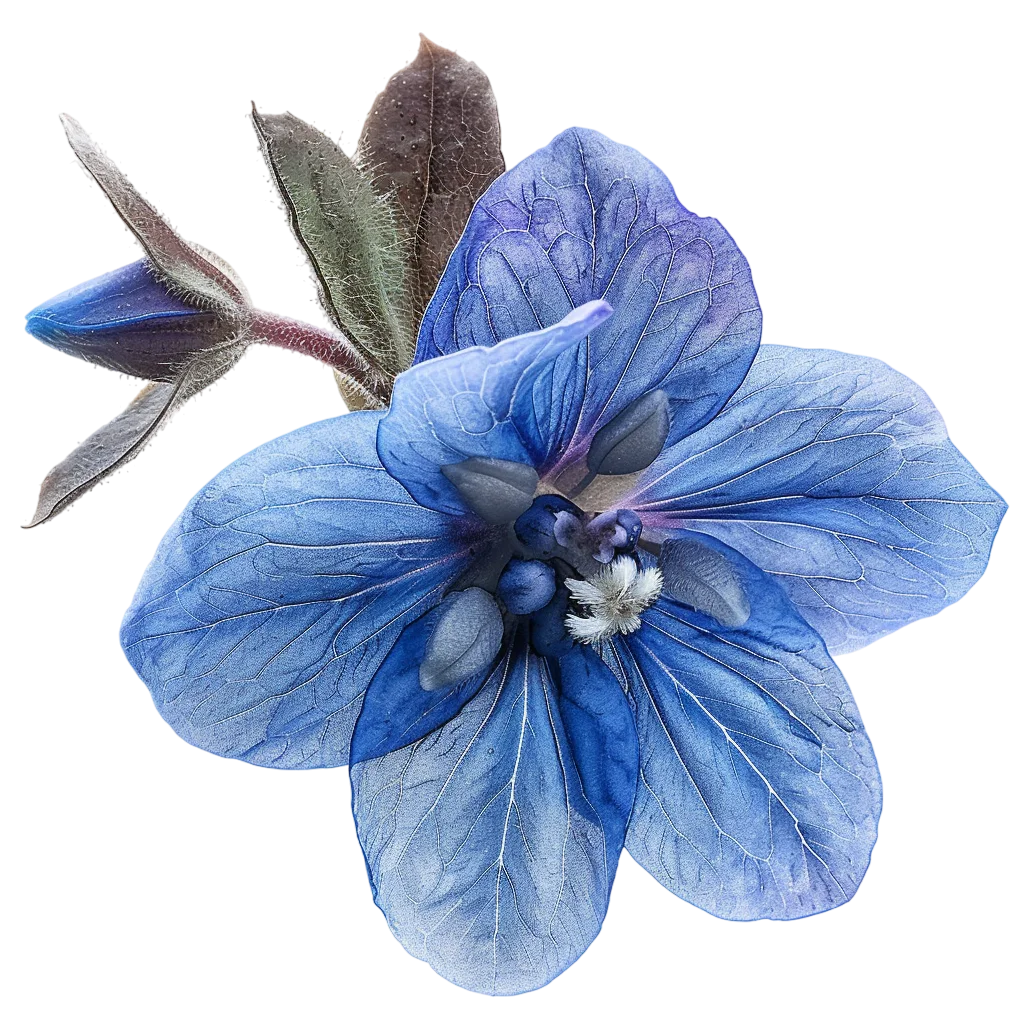 Blue Veined Flower with Fuzzy Buds Free PNG