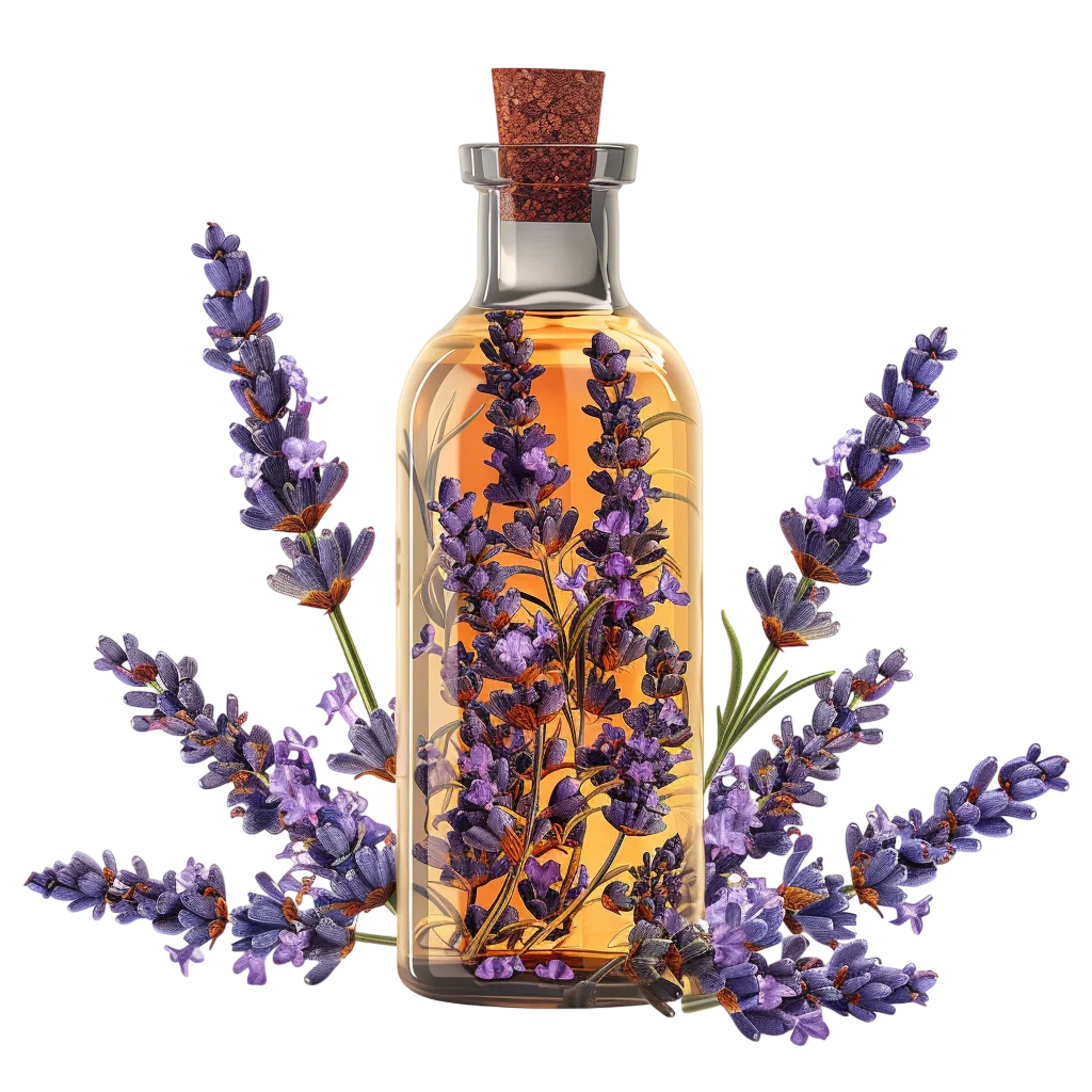 Amber Bottle with Lavender Sprigs | Free PNG