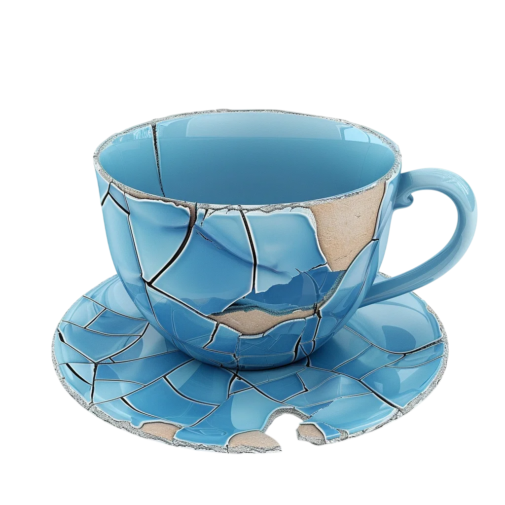Cracked Blue Teacup and Saucer with Free PNG