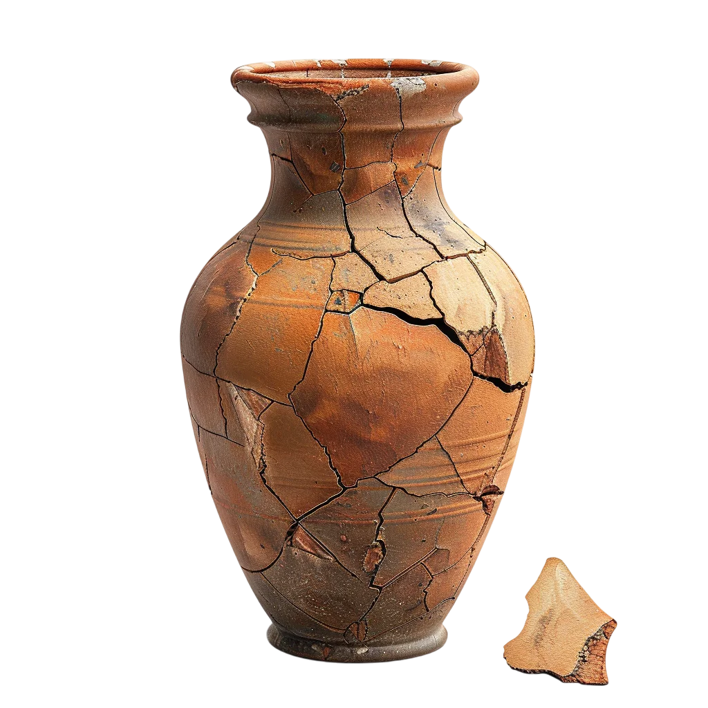 Cracked Terracotta Vase with Pottery Fragment Free PNG