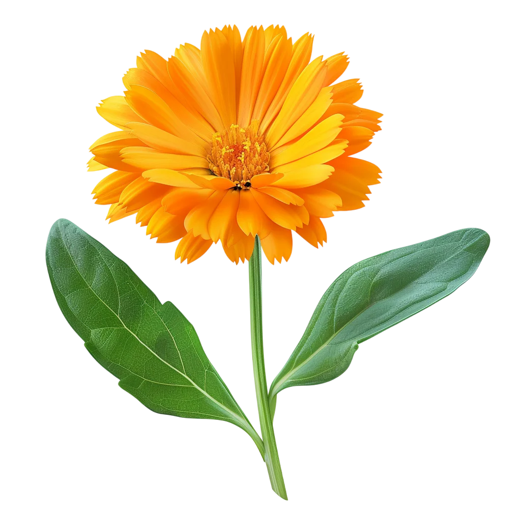 Orange Calendula Flower with Green Leaves Free PNG