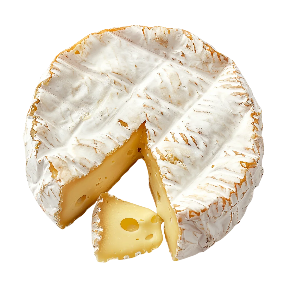 Creamy Bloomy-Rind Cheese Wheel with Cut Wedge - Free PNG