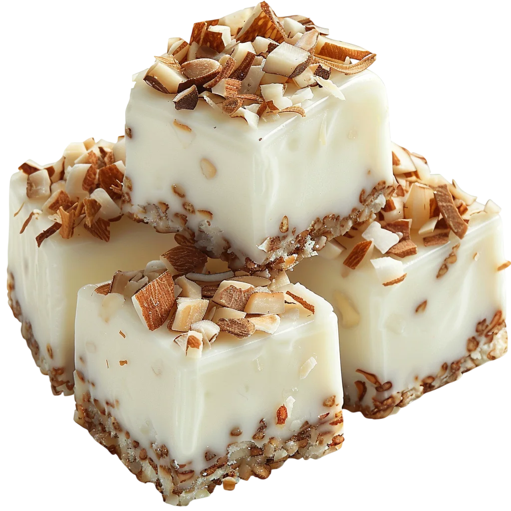 Creamy Coconut Candy Cubes with Toasted Flakes Free PNG