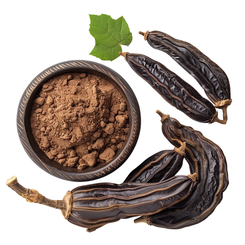 Carob Powder with Dried Pods and Leaf | Free PNG