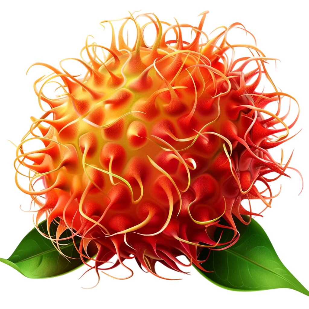 Red Rambutan Fruit with Green Leaves Free PNG
