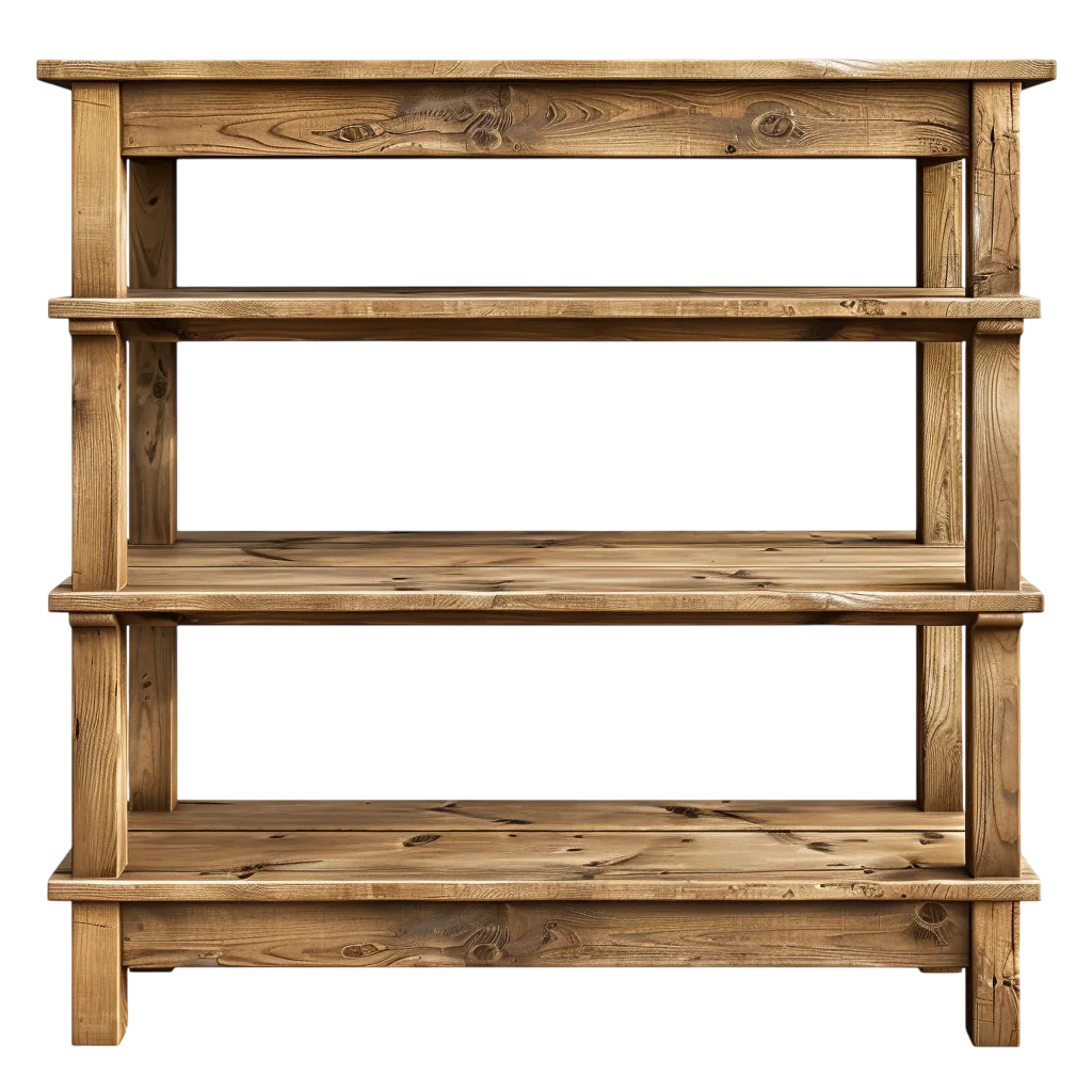 Rustic Wooden Three-Tier Shelving Unit Free PNG