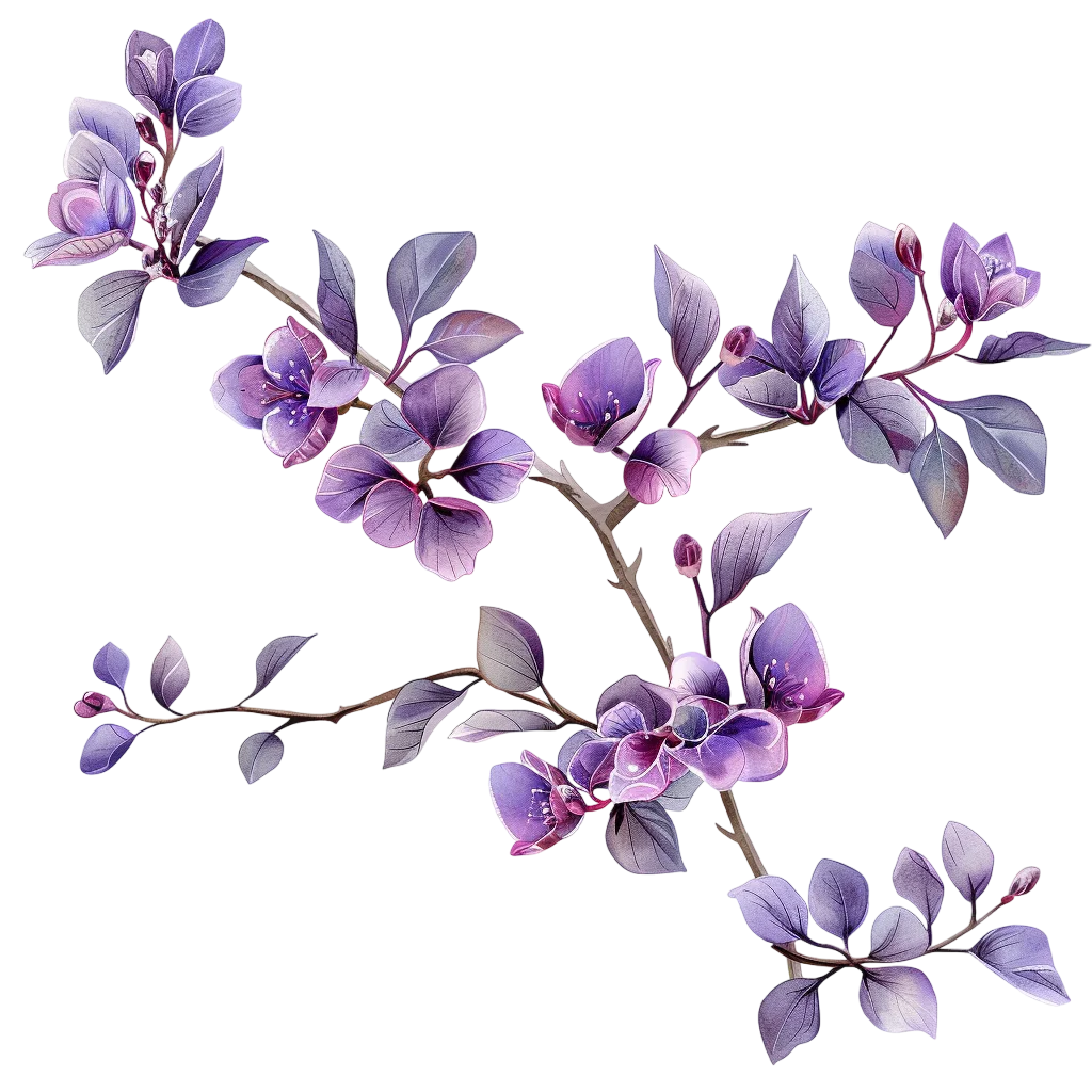 Purple Botanical Branch with Blossoms | Free PNG