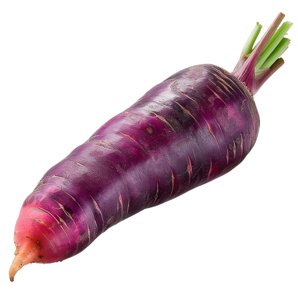 Purple Carrot with Green Stems on Transparent Background | Free PNG