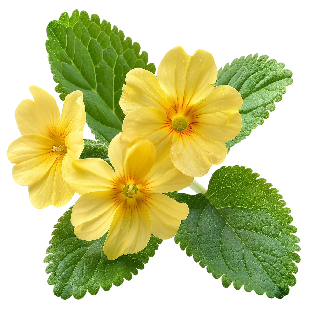 Yellow Primrose Flowers and Green Leaves Free PNG