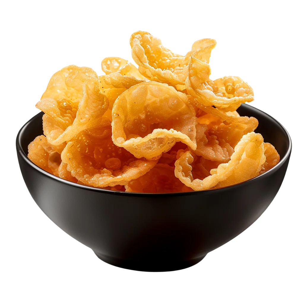 Bowl of Golden Crispy Fried Snacks Free PNG