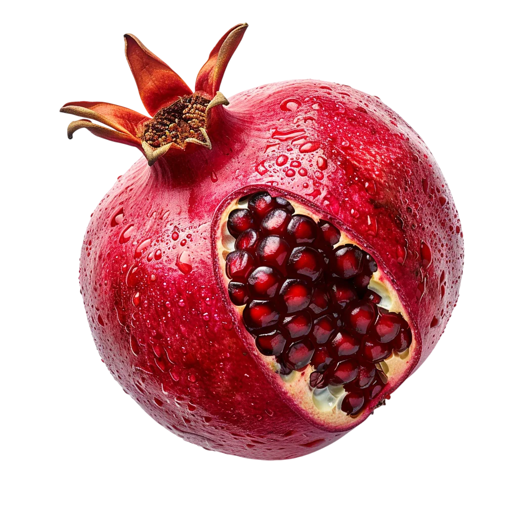 Dewy Red Pomegranate Cut Open on Black | Free PNG