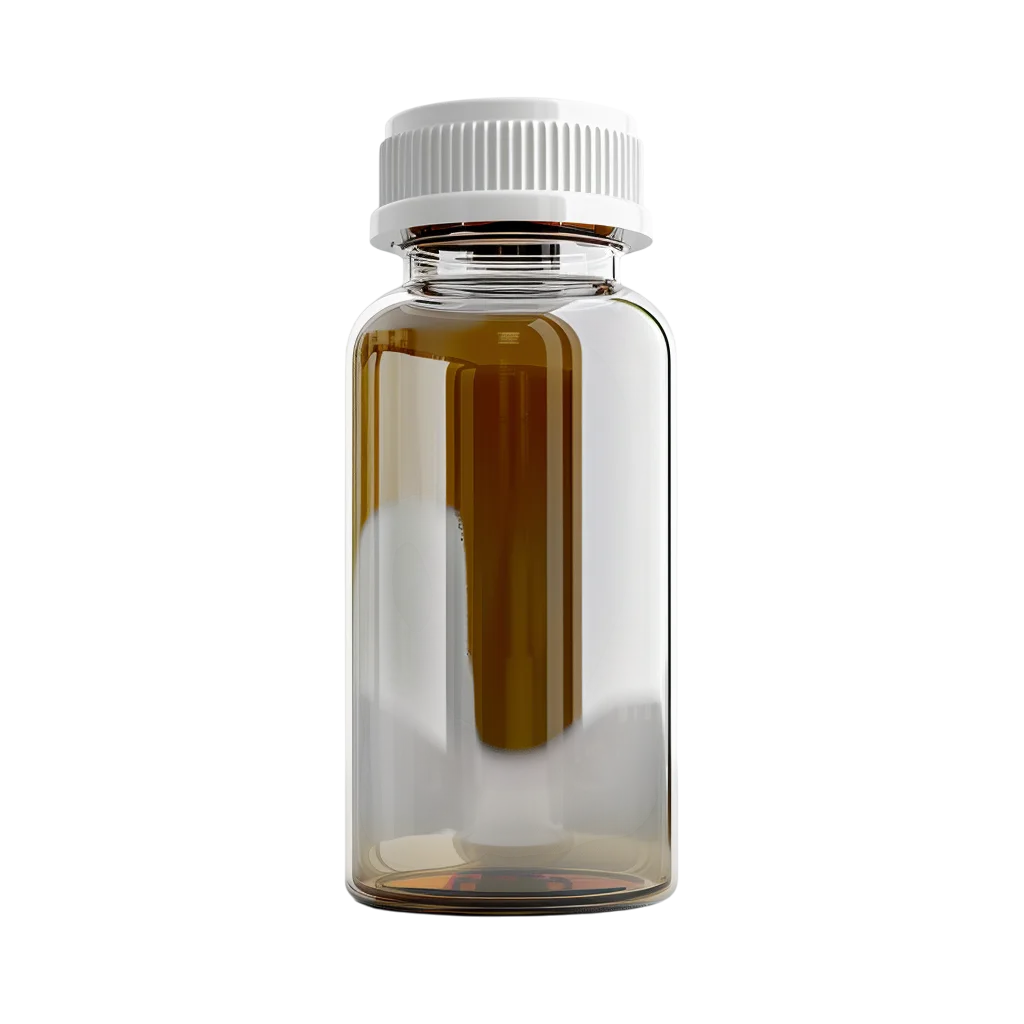 Clear Glass Bottle with Amber Contents and White Cap Free PNG