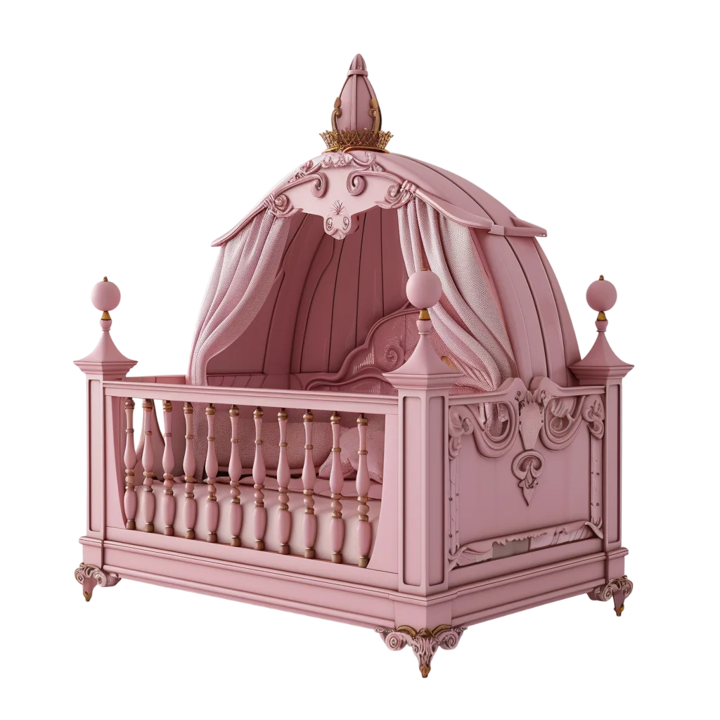 Ornate Pink Canopy Crib Free PNG