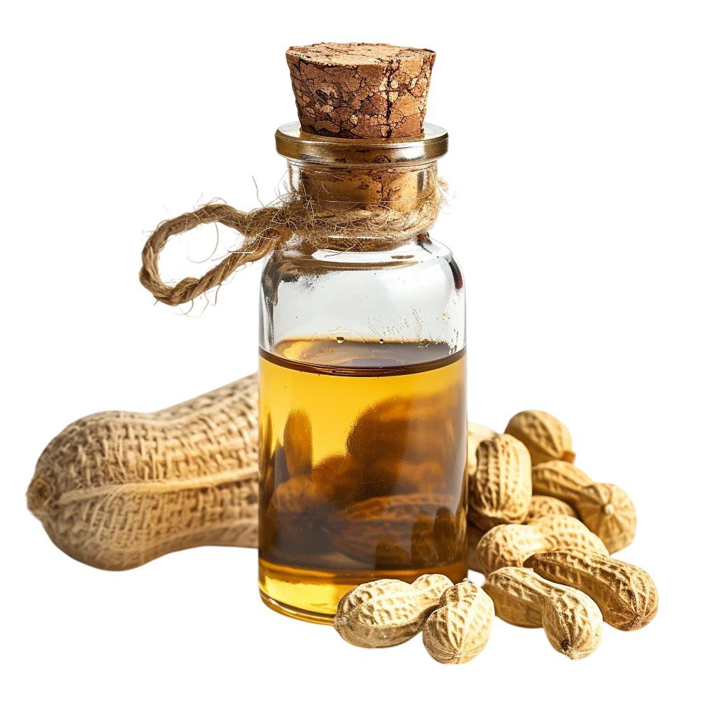 Glass Bottle of Golden Oil with Peanuts | Free PNG