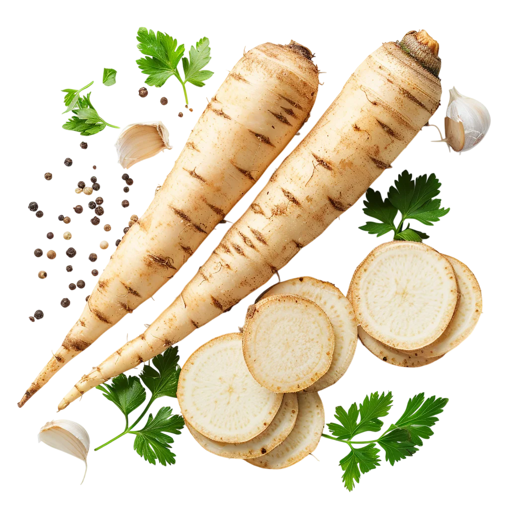 Fresh Parsnip Roots and Slices with Herbs | Free PNG