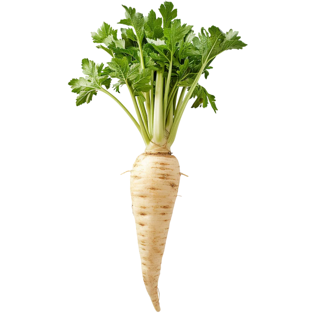 Whole Parsnip with Green Leaves Free PNG