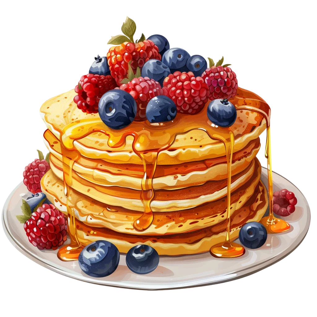 Berry-Topped Pancake Stack with Syrup | Free PNG