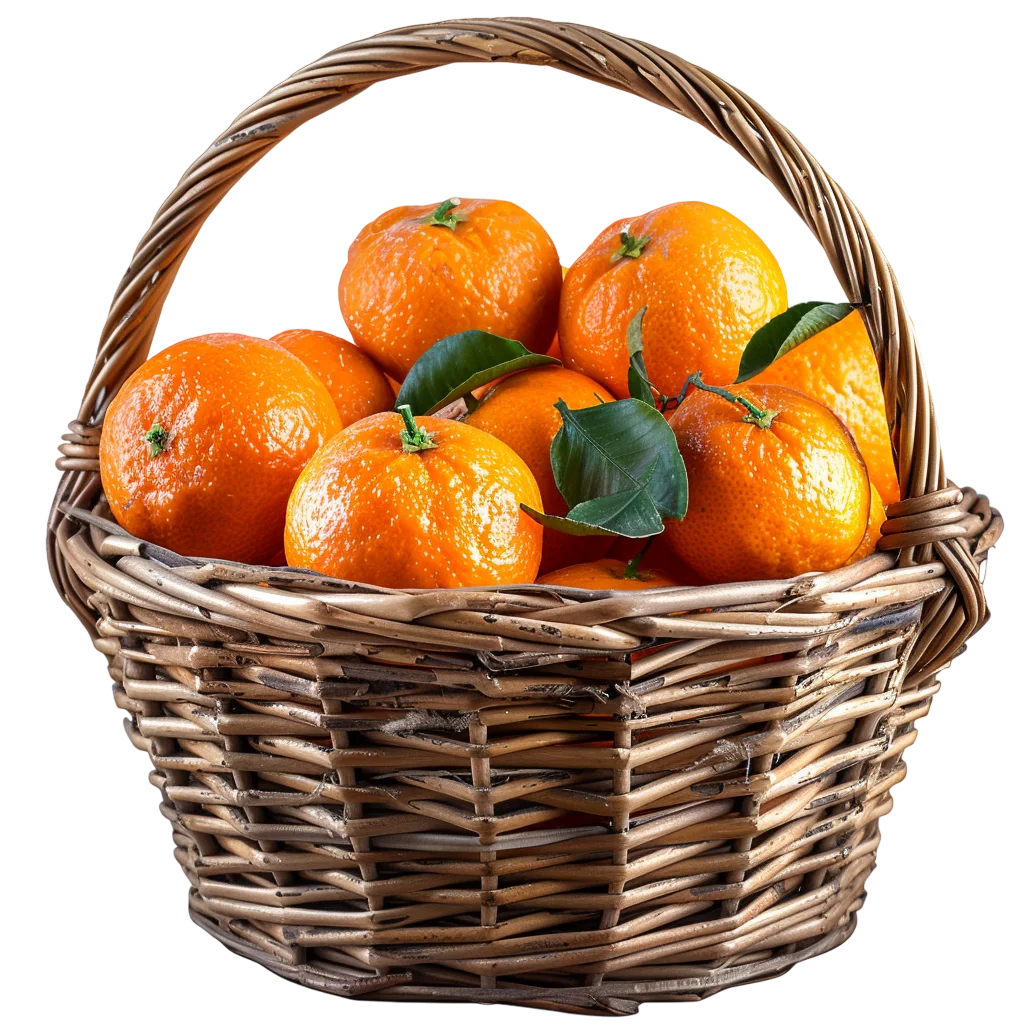 Wicker Basket of Oranges with Leaves – Free PNG