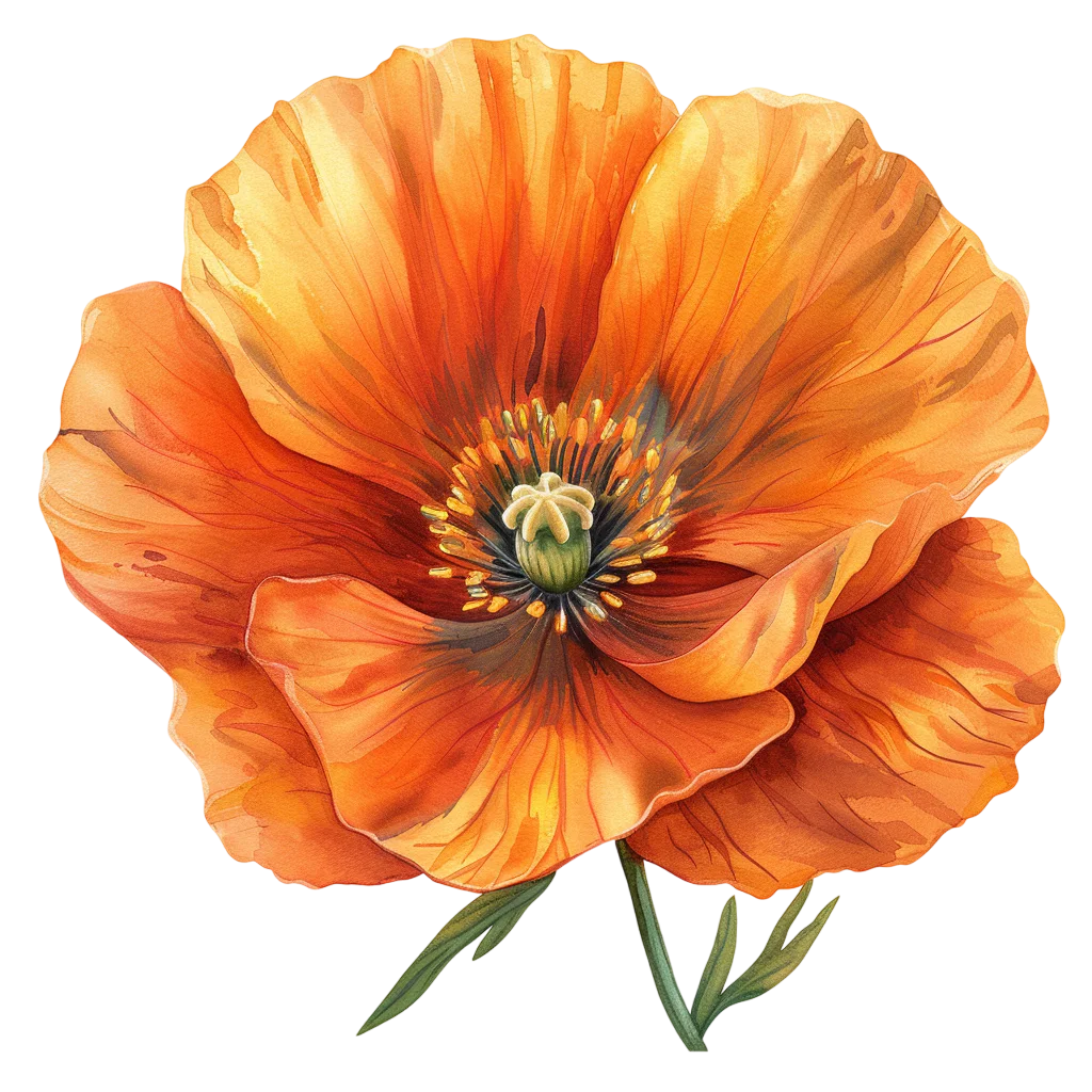 Watercolor Orange Poppy Flower Free PNG