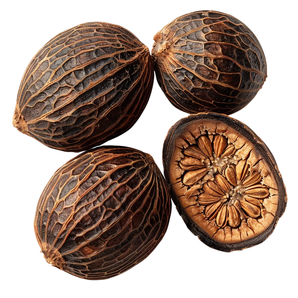 Ribbed Brown Seed Pods with Cutaway Interior Free PNG