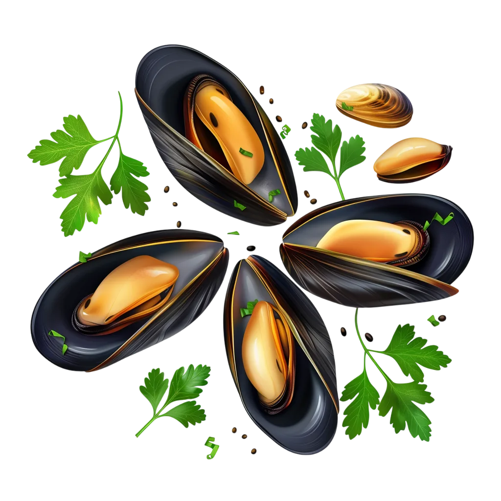 Glossy Mussels with Parsley and Peppercorns – Free PNG