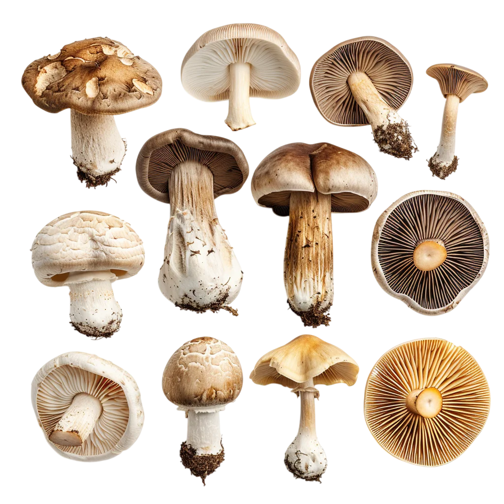Assorted Brown and Cream Mushrooms Free PNG