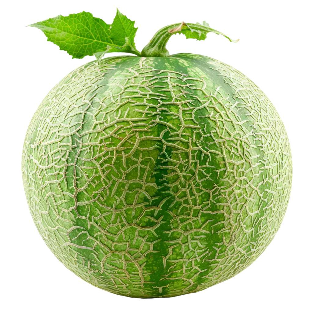 Green Netted Melon with Leaves - Free PNG