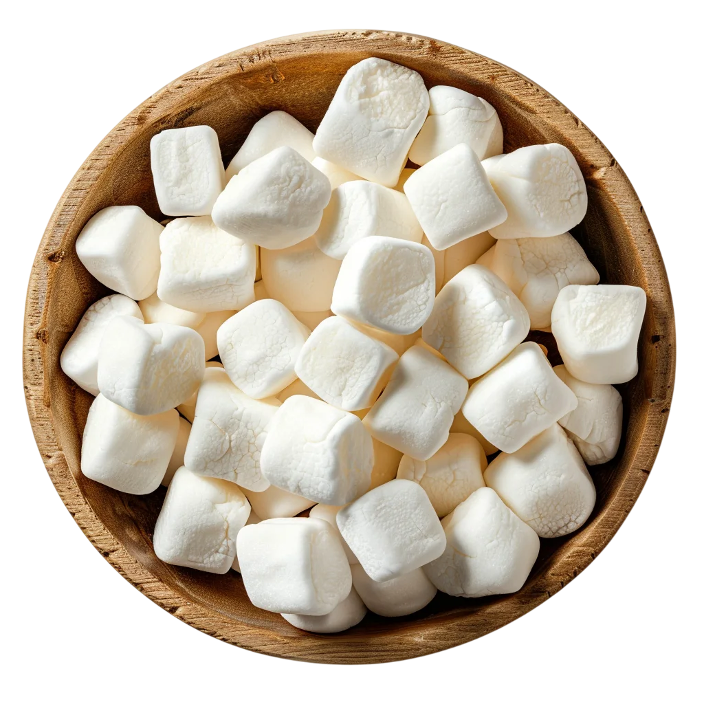 White Marshmallows in a Wooden Bowl Free PNG